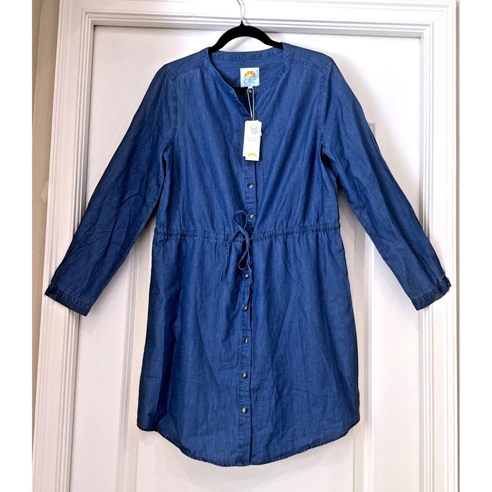 C&C California Womens Blue Chambray Shirt Dress Cotton‎ Lyocell Small NWT